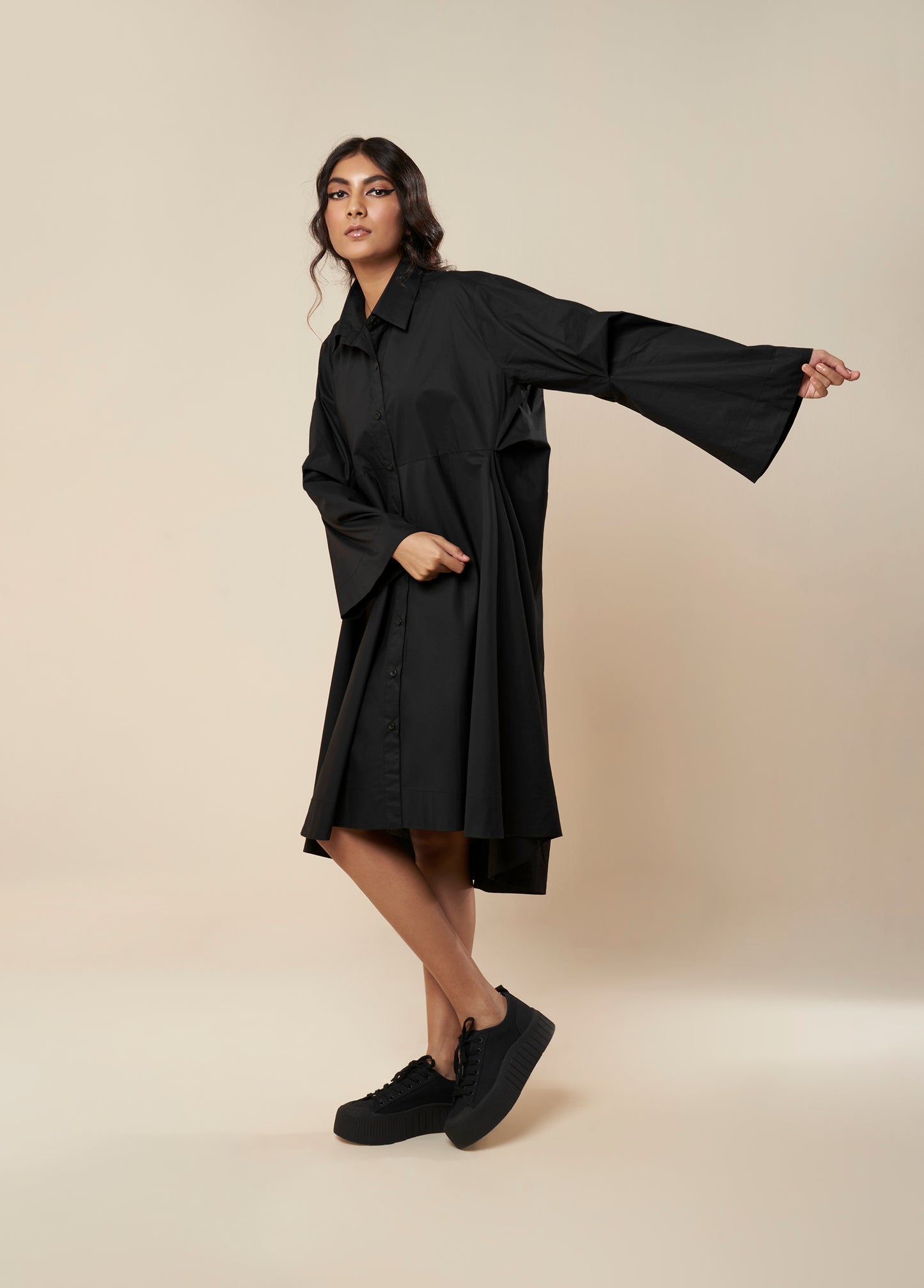 SHIRT WITH COWL BACK AND CONSTRUCTED SLEEVE