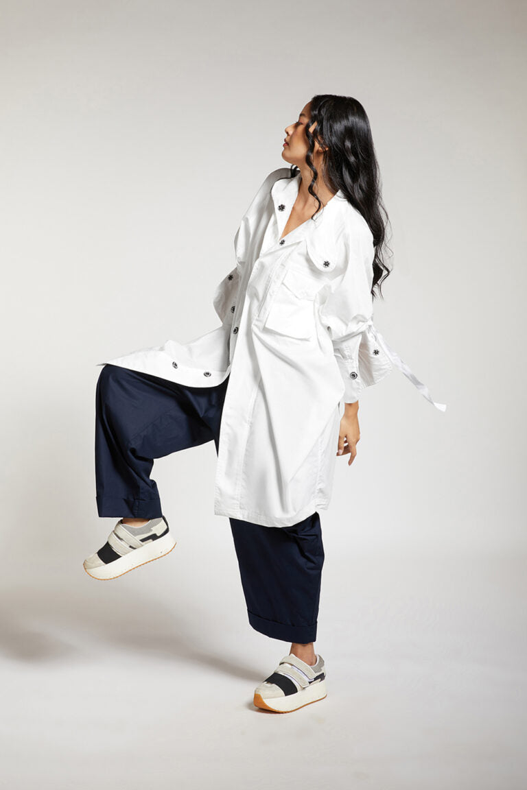 SHIRT WITH DRAPED BACK AND METAL BUTTONS