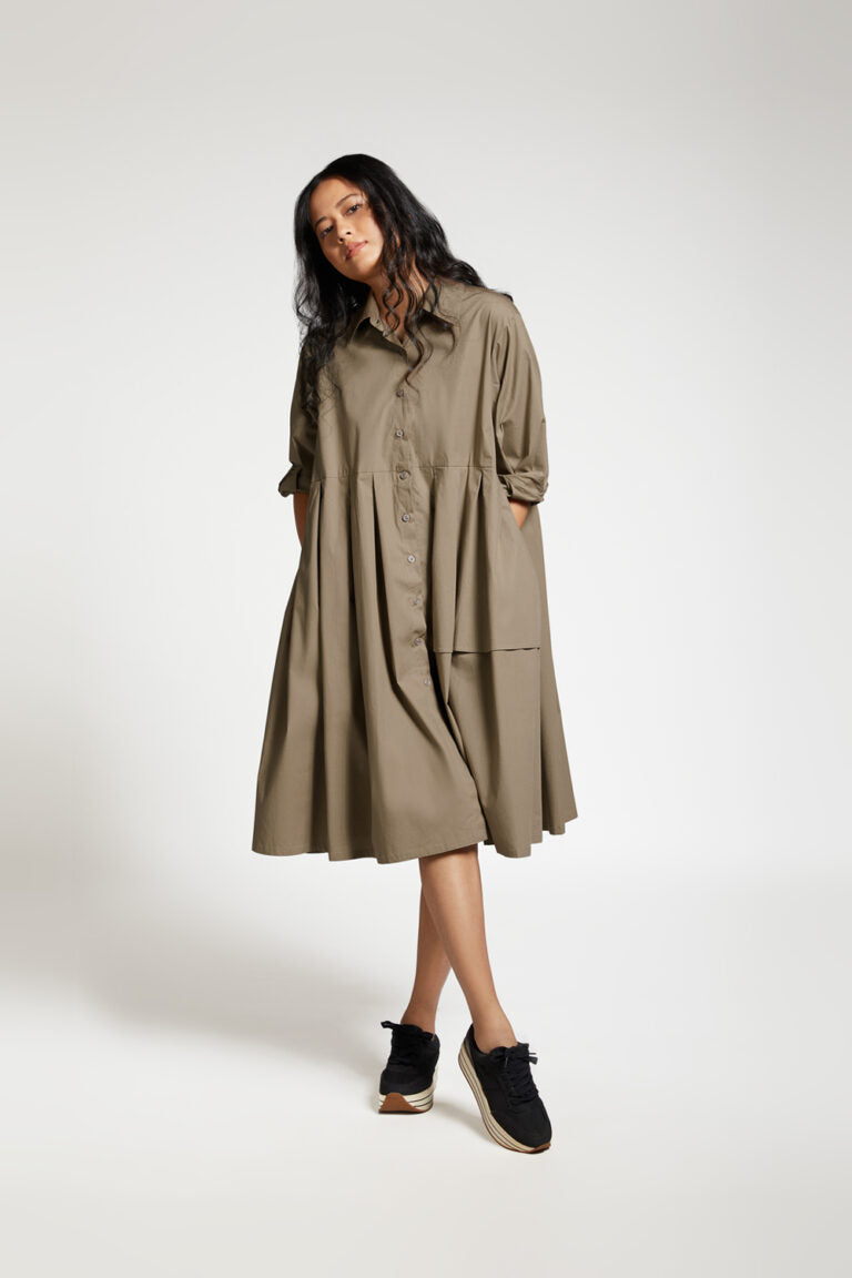 SHIRT DRESS WITH FRONT PLEAT PANEL