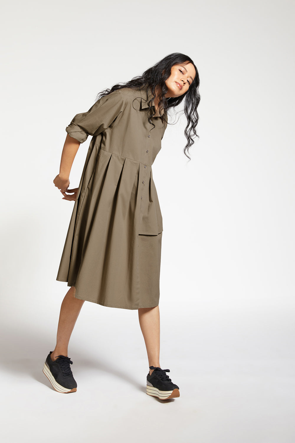 SHIRT DRESS WITH FRONT PLEAT PANEL