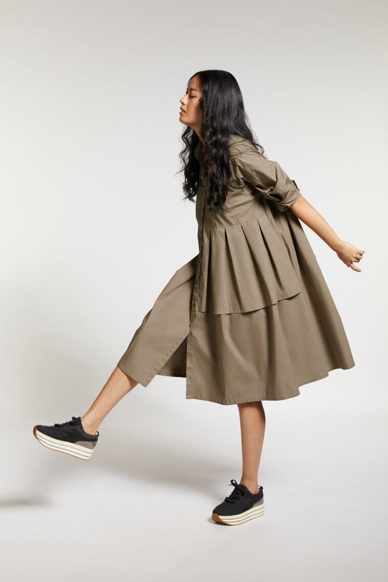 SHIRT DRESS WITH FRONT PLEAT PANEL