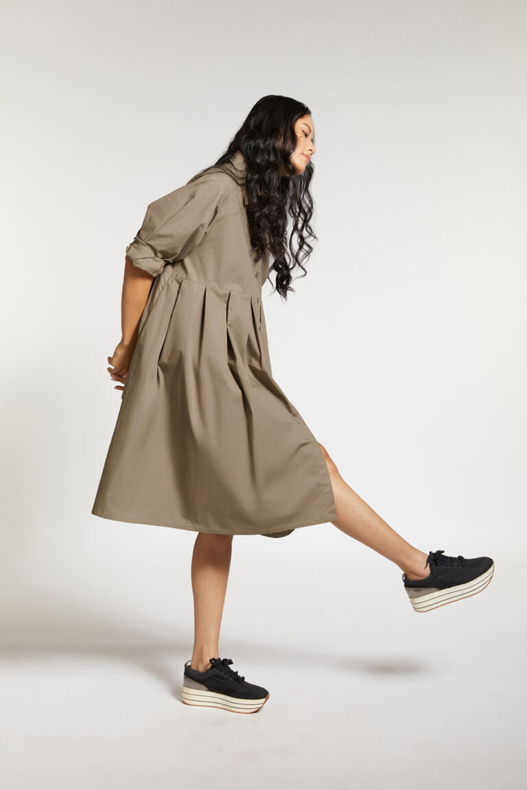 SHIRT DRESS WITH FRONT PLEAT PANEL
