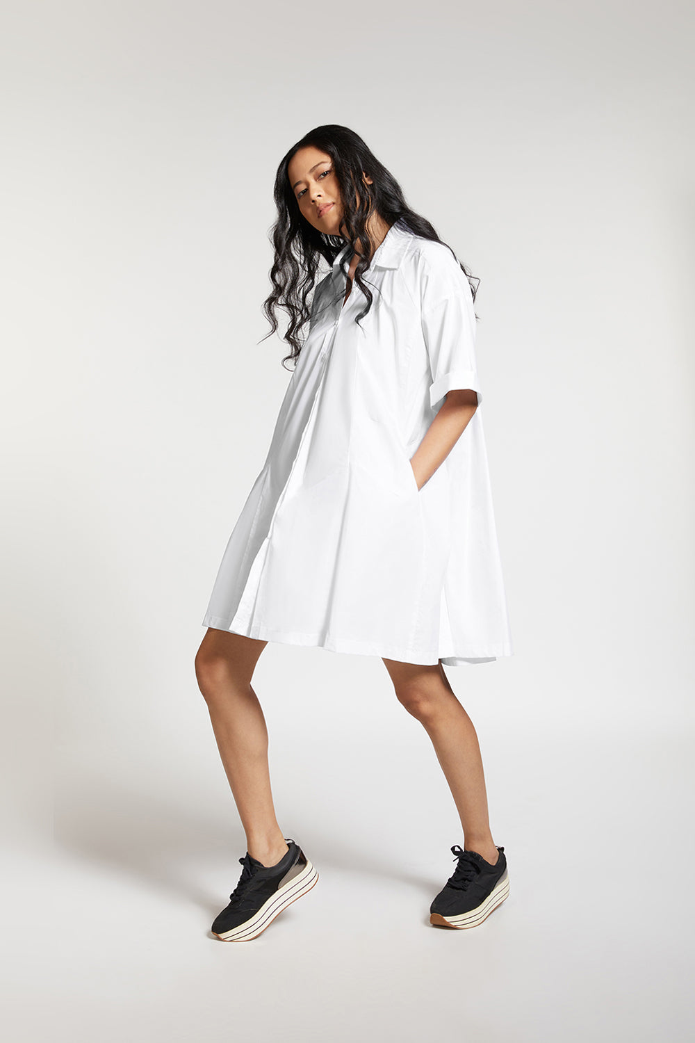 FLARE DRESS WITH BACK PLEAT DETAIL