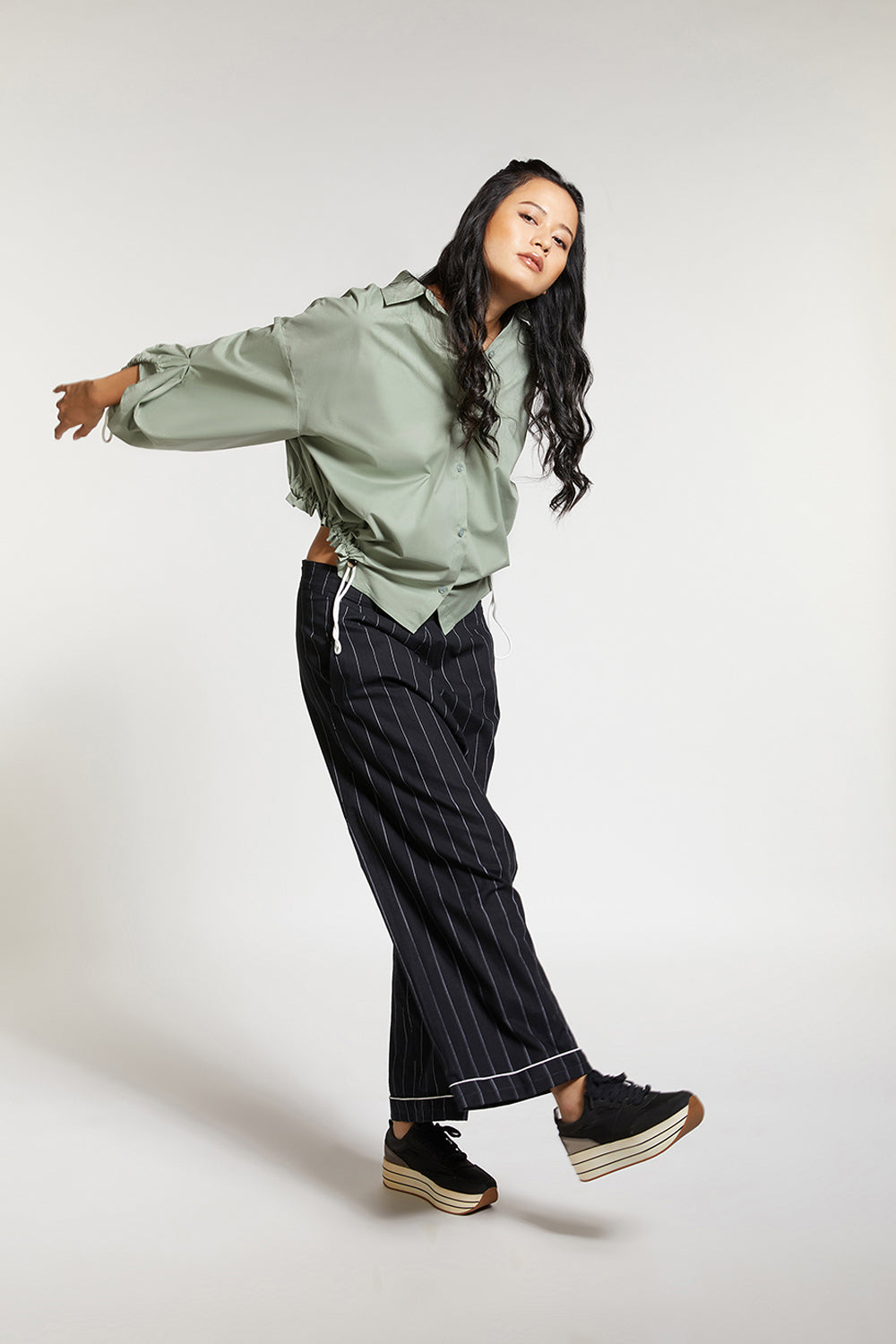 ROUCHED HEM AND SLEEVE SHIRT