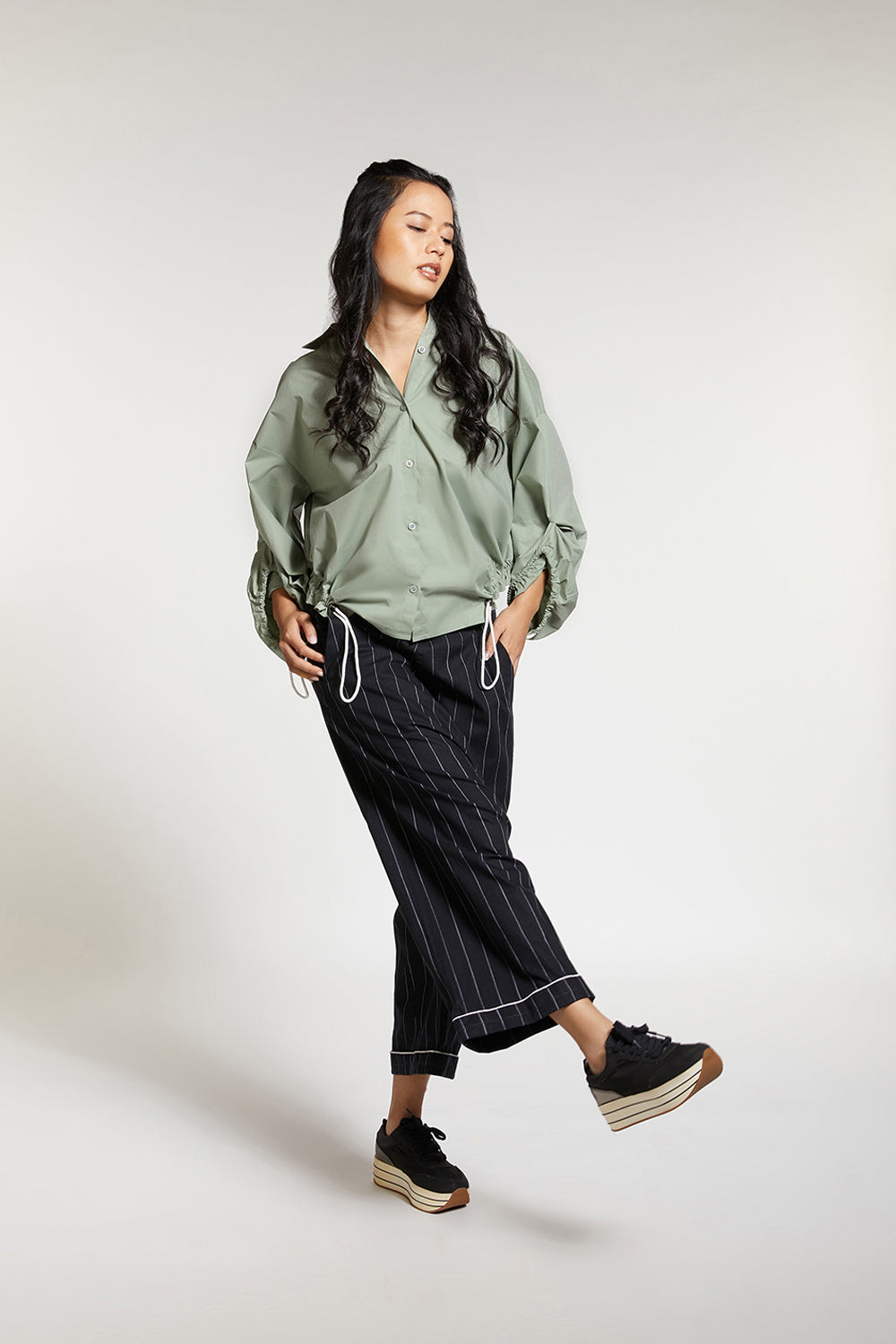 ROUCHED HEM AND SLEEVE SHIRT