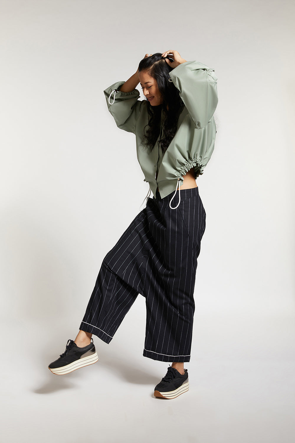 ROUCHED HEM AND SLEEVE SHIRT