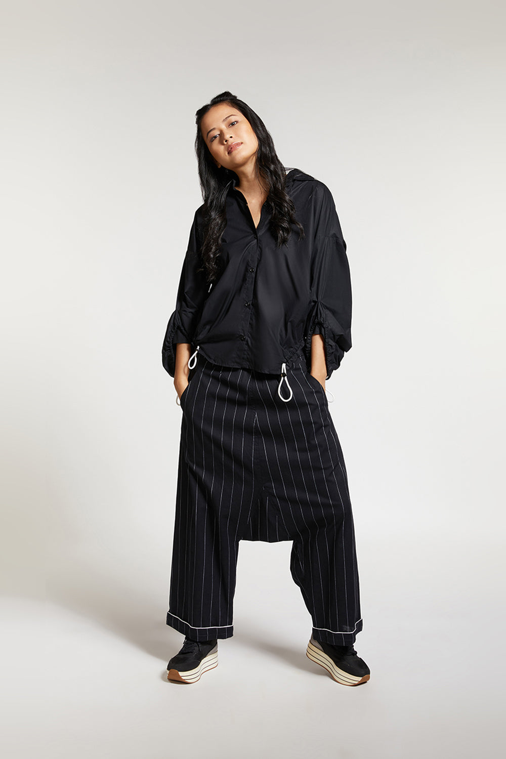 ROUCHED HEM AND SLEEVE SHIRT