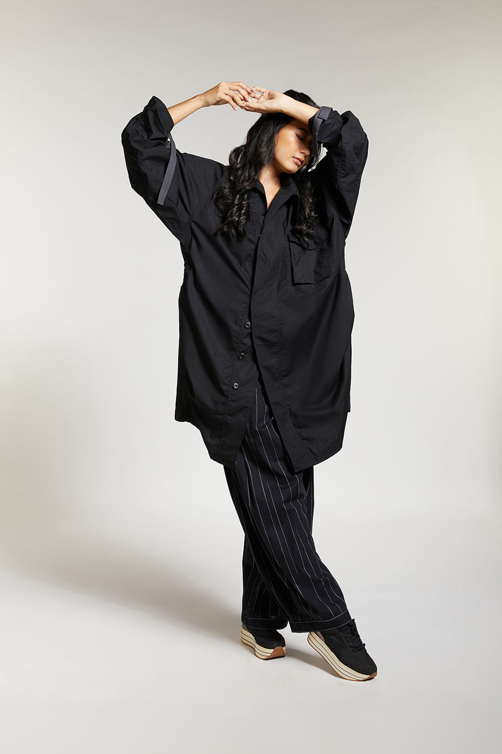 SHIRT WITH DRAPED BACK AND METAL BUTTONS