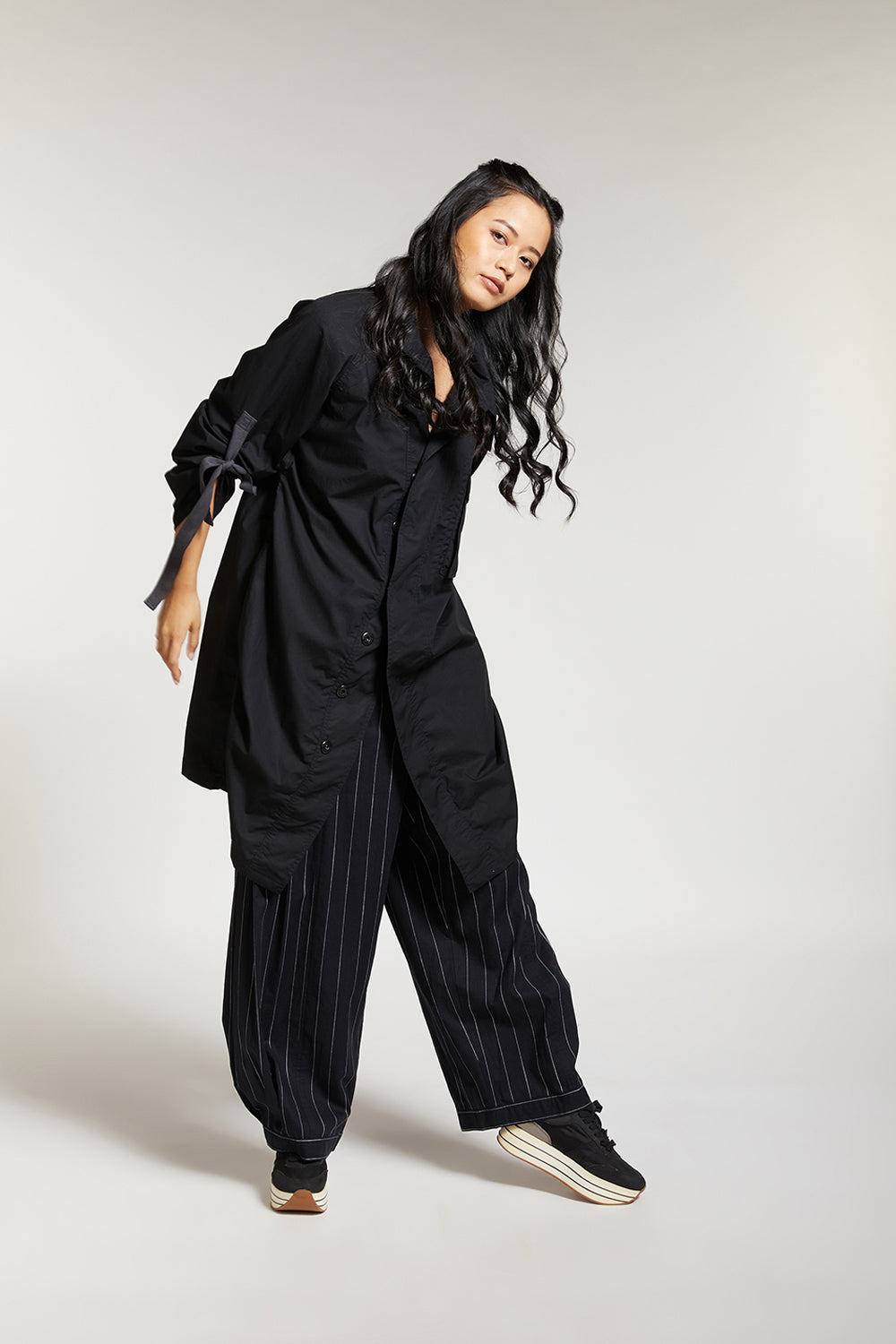 SHIRT WITH DRAPED BACK AND METAL BUTTONS