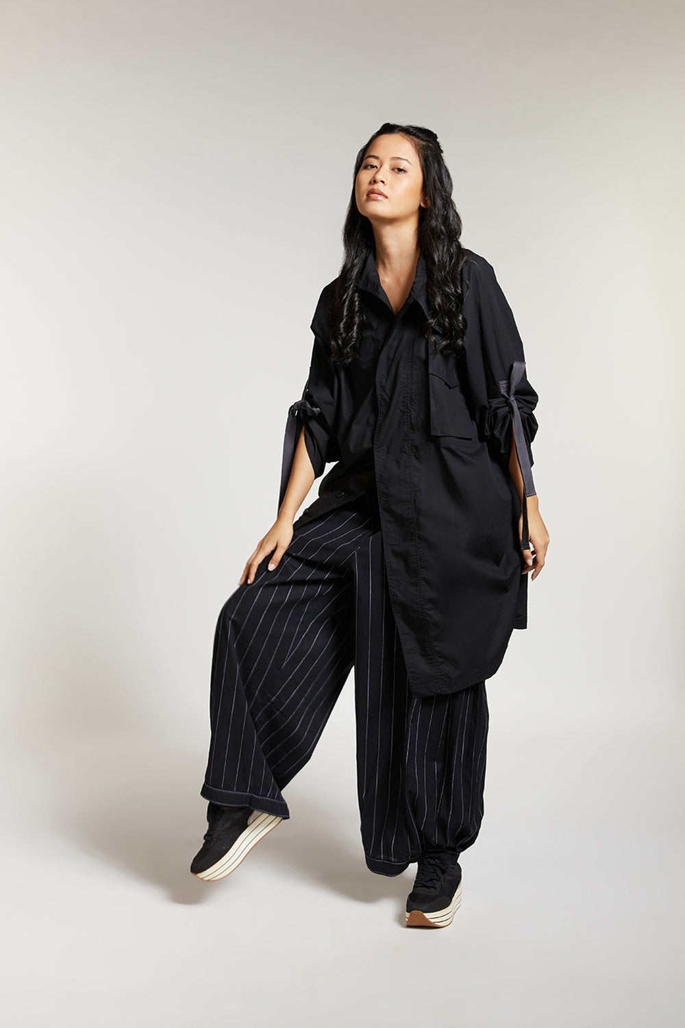 SHIRT WITH DRAPED BACK AND METAL BUTTONS