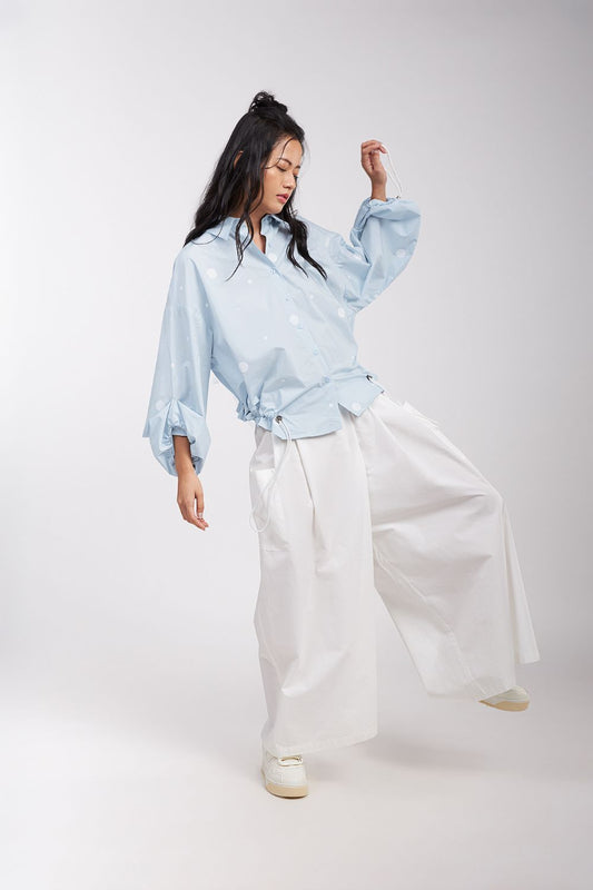 SHIRT SHORT ROUCHED HEM AND SLEEVE - POLKA DOT