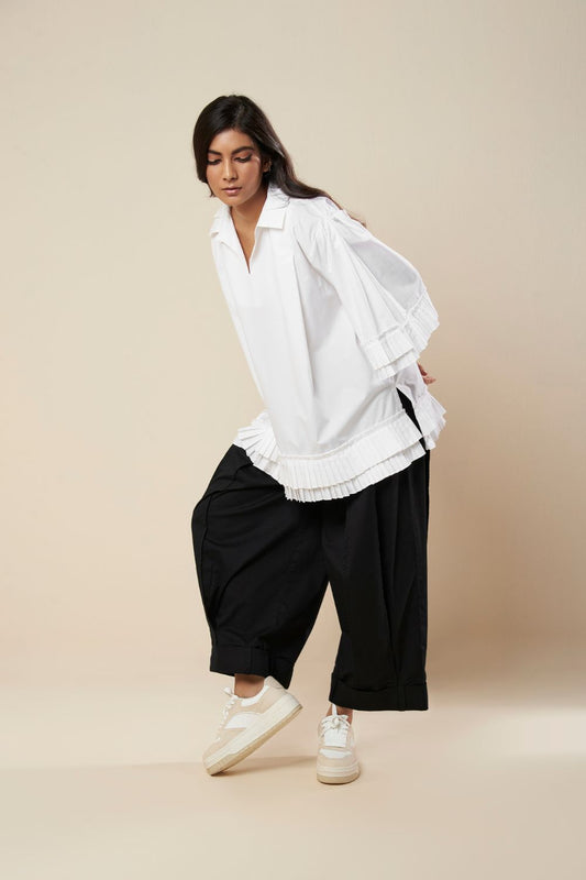 TOP WITH PLEATED COLLAR FRILL PANEL DETAIL