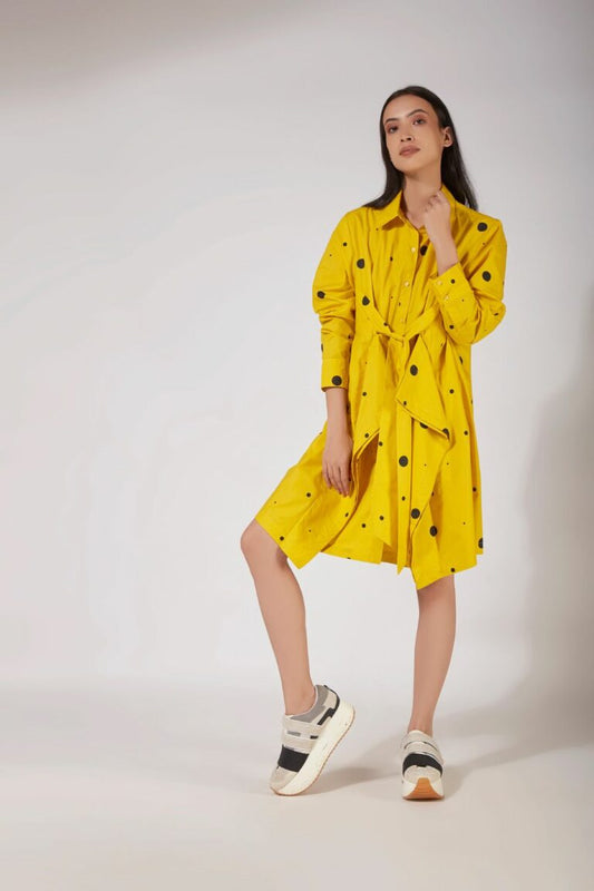 DRESS WITH FRONT TIE AND BACK OVERLAP - POLKA DOT