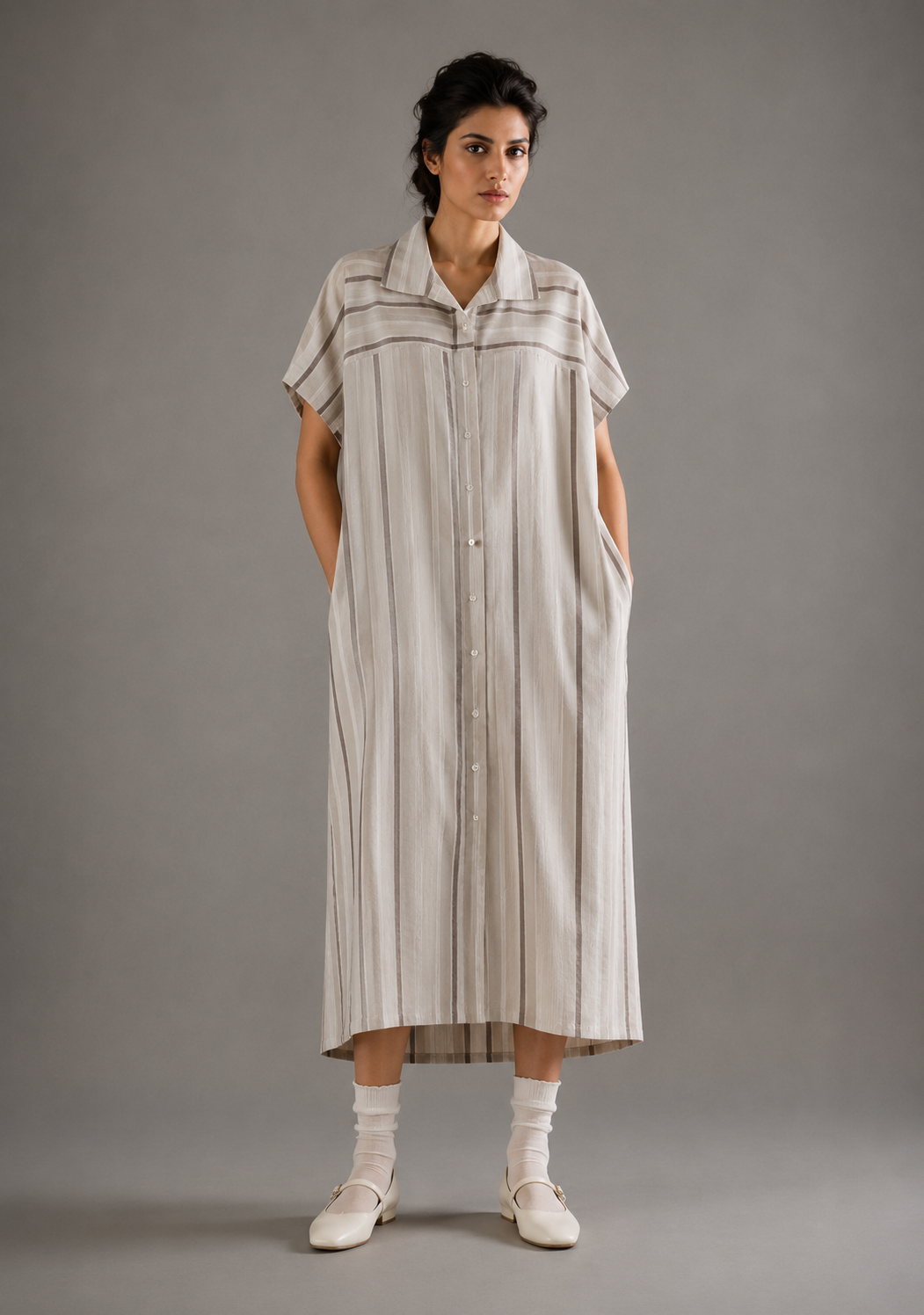 The Easy Shoulder Dress - Khaki Sheer
