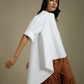 HIGH-LO TOP WITH FLARE AND PLEATED SLEEVE