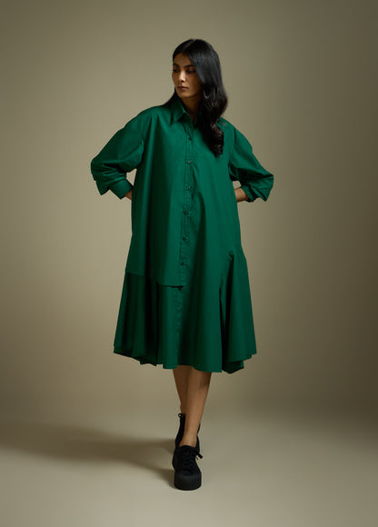 SHIRT-DRESS WITH LAYERED PANELS