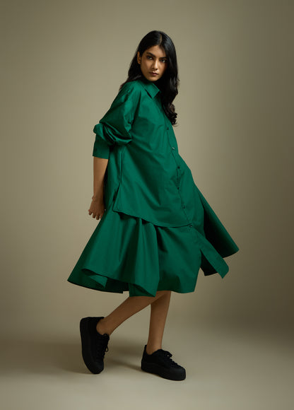 SHIRT-DRESS WITH LAYERED PANELS