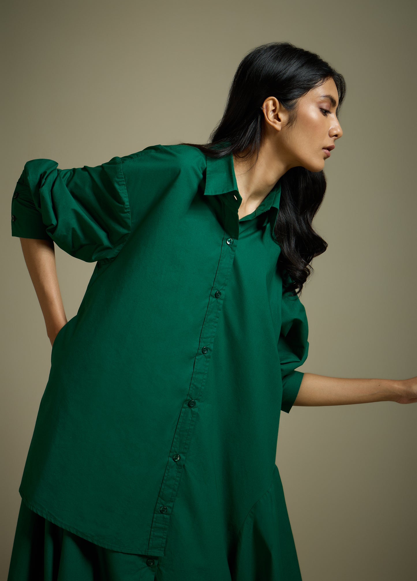 SHIRT-DRESS WITH LAYERED PANELS