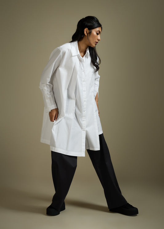 SHIRT-DRESS WITH PLEATED SIDE PANEL