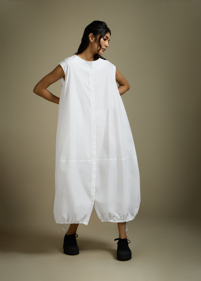 DRESS WITH HEM ROUCHE AND PANEL DETAIL