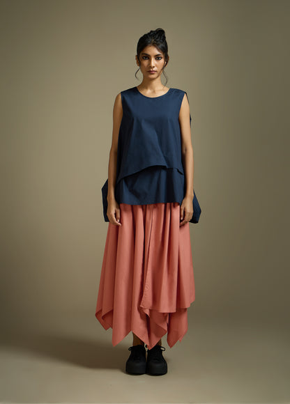 ASYMMETRICAL FLARE SKIRT WITH GATHERED TIE-UP LAYER