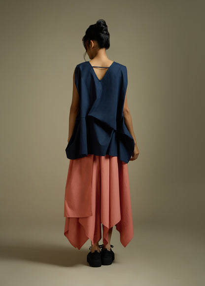 ASYMMETRICAL FLARE SKIRT WITH GATHERED TIE-UP LAYER