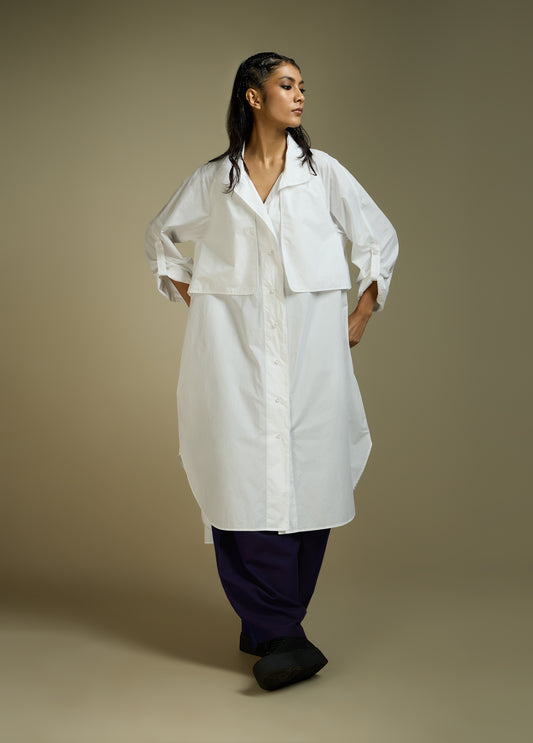 TRENCH STYLE SHIRT-DRESS WITH BACK LAYER