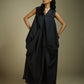LONG DRESS WITH FRONT PLEATS AND BACK DRAPE