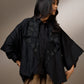 SHORT FRONT LONG BACK DRAPE JACKET WITH EMBROIDERED COLLAR