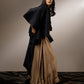 SHORT FRONT LONG BACK DRAPE JACKET WITH EMBROIDERED COLLAR