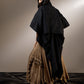 SHORT FRONT LONG BACK DRAPE JACKET WITH EMBROIDERED COLLAR