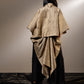SHORT FRONT LONG BACK DRAPE JACKET WITH EMBROIDERED COLLAR