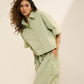 FLARE PANTS WITH SIDE PANEL & BELT TIE