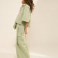 FLARE PANTS WITH SIDE PANEL & BELT TIE