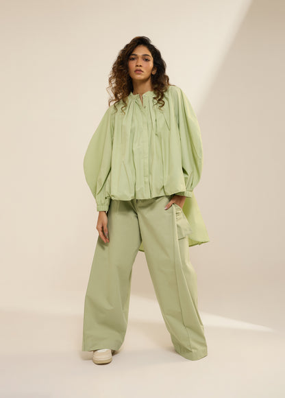 FLARE PANTS WITH SIDE PANEL & BELT TIE