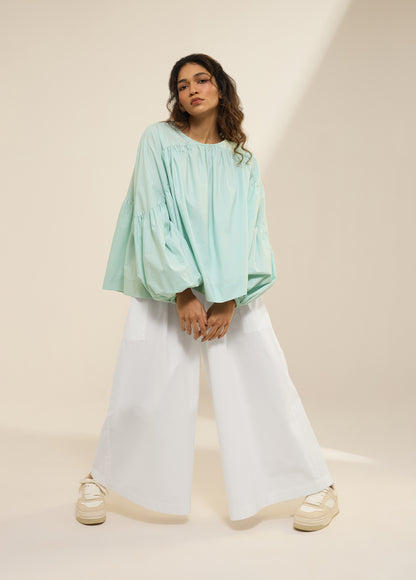 PANTS WITH OVERLAP FLARE & POCKET