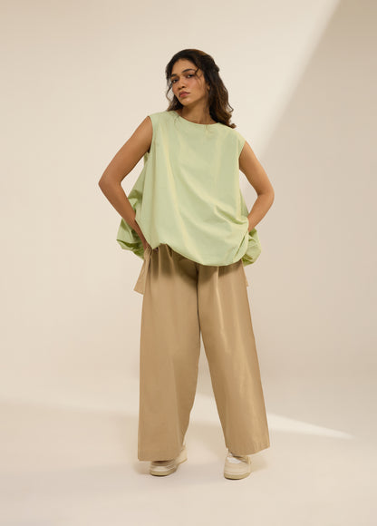 FLARE PANTS WITH SIDE PANEL & BELT TIE