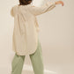 HIGH LOW TOP WITH FRONT PLEATS, CONSTRUCTED SLEEVE  AND HEM ELASTIC