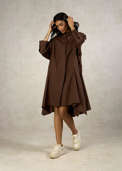 SHIRT DRESS WITH ASYMMETRICAL PANELS