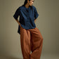 HIGH-LO TOP WITH FLARE AND PLEATED SLEEVE