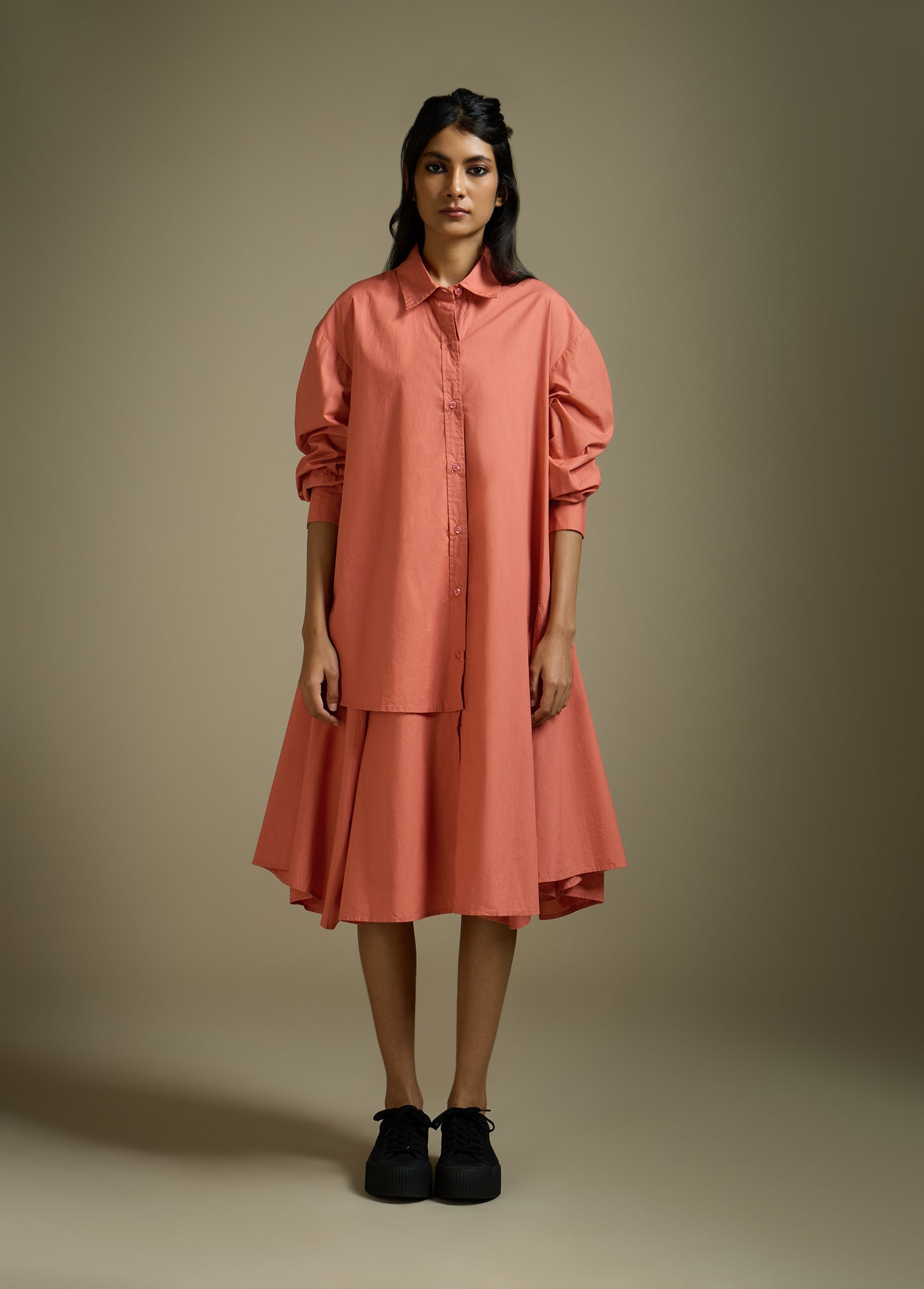 SHIRT-DRESS WITH LAYERED PANELS