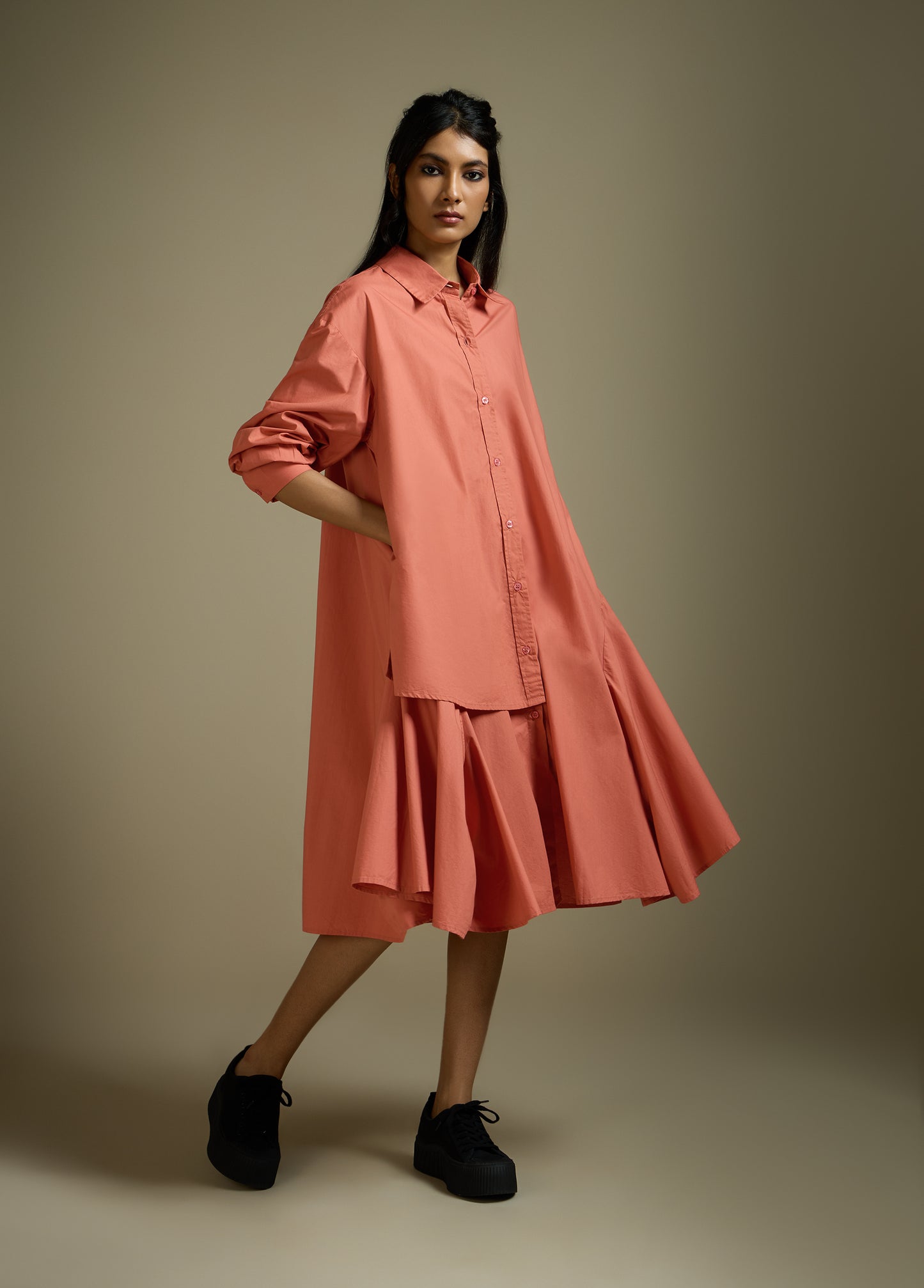 SHIRT-DRESS WITH LAYERED PANELS