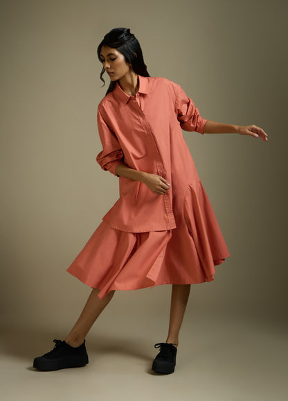 SHIRT-DRESS WITH LAYERED PANELS