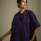 HIGH-LO TOP WITH FLARE AND PLEATED SLEEVE