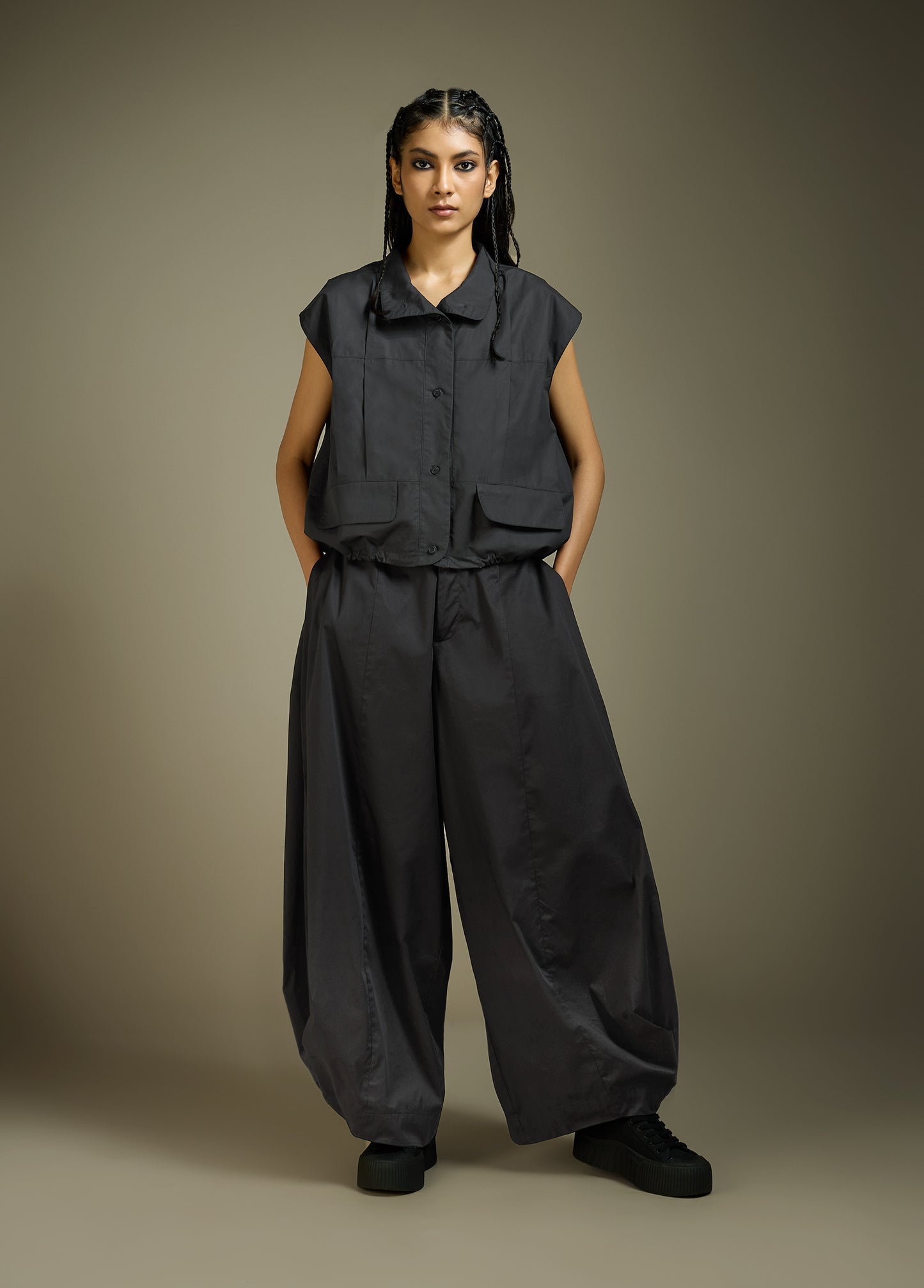 PANTS WITH COWL DRAPE