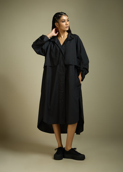 TRENCH STYLE SHIRT-DRESS WITH BACK LAYER