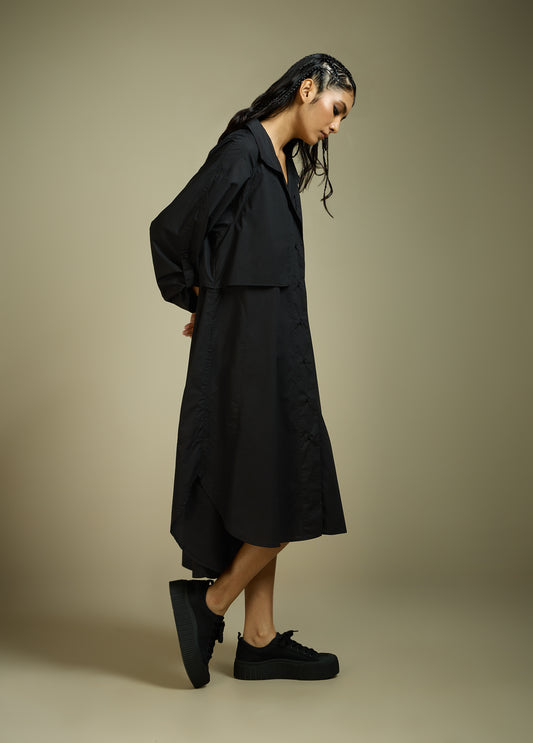 TRENCH STYLE SHIRT-DRESS WITH BACK LAYER