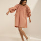 OFF-SHOULDER DRESS WITH BALLOON SLEEVE & TIE-UPS
