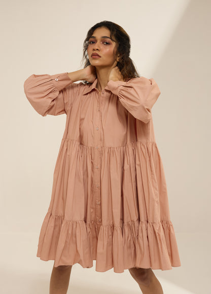 LAYERED FLARE DRESS WITH GATHERS