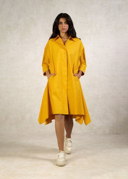 SHIRT DRESS WITH ASYMMETRICAL PANELS